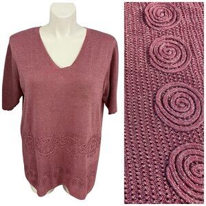 AFSY Collection Sweater Womens Size 1X Pink Metallic Artsy Boho Office Work VTG